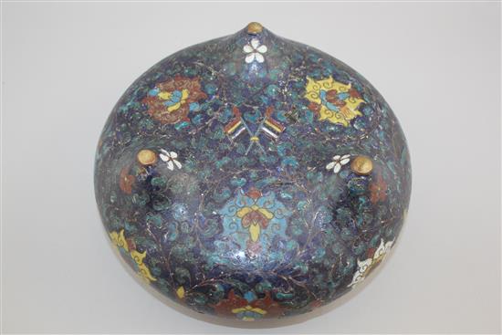 A large Chinese cloisonne enamel tripod censer, 19th century 23.5cm diam., some repairs